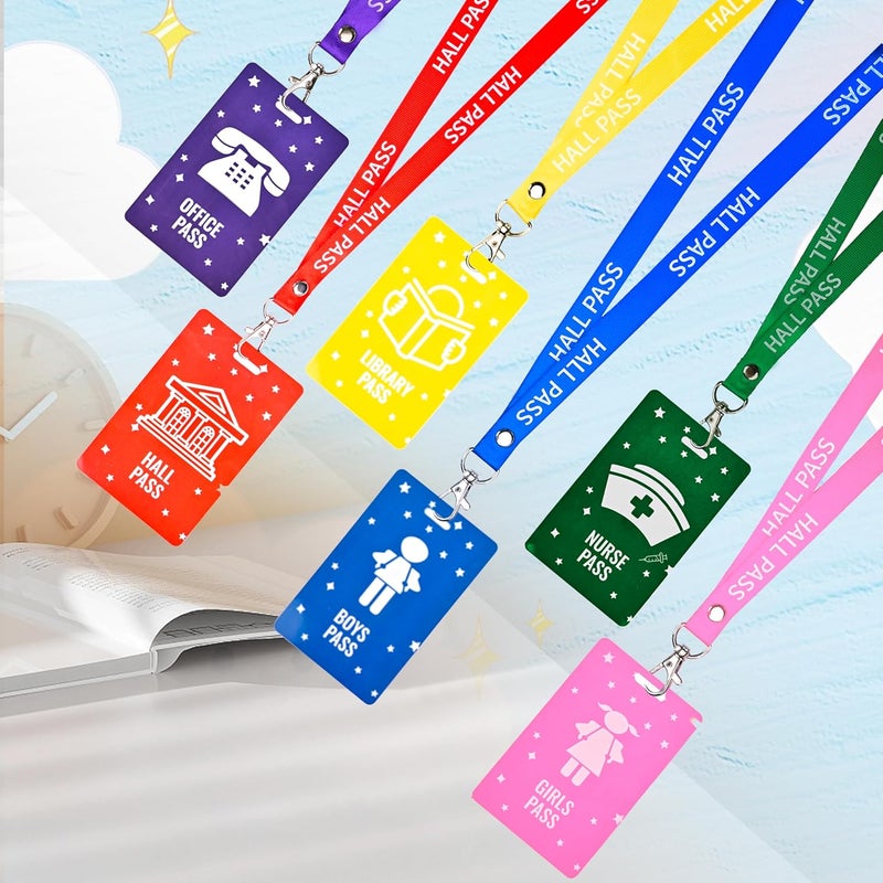 Chambom 6 Sets Hall Passes for Classrooms - Unbreakable PVC Hall Pass Lanyards, Classroom Passes for Bathroom, Hall, Library, Office and Nurse Classroom School Supplies Teacher Gifts - Image 2